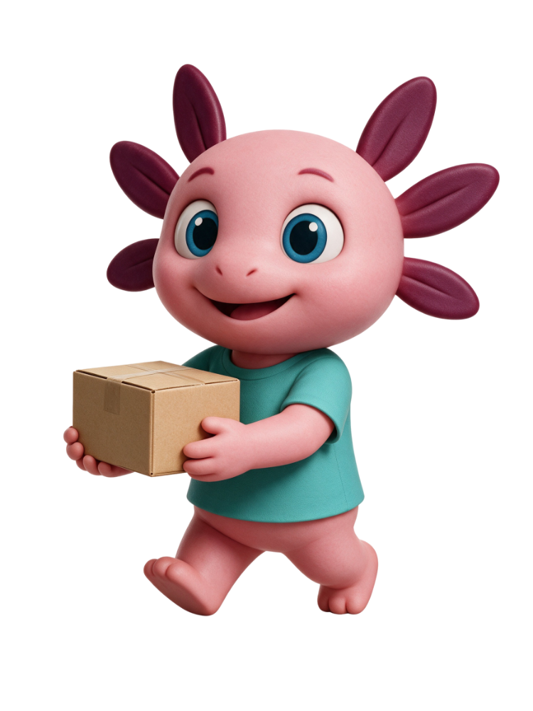 Ajolote cargando una caja